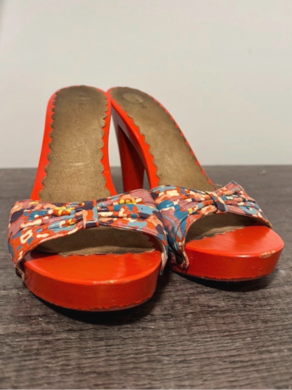 Marc Jacobs Orange Floral Bow Platform Mules